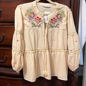 Beautiful Floral Embroidered Beige Blouse